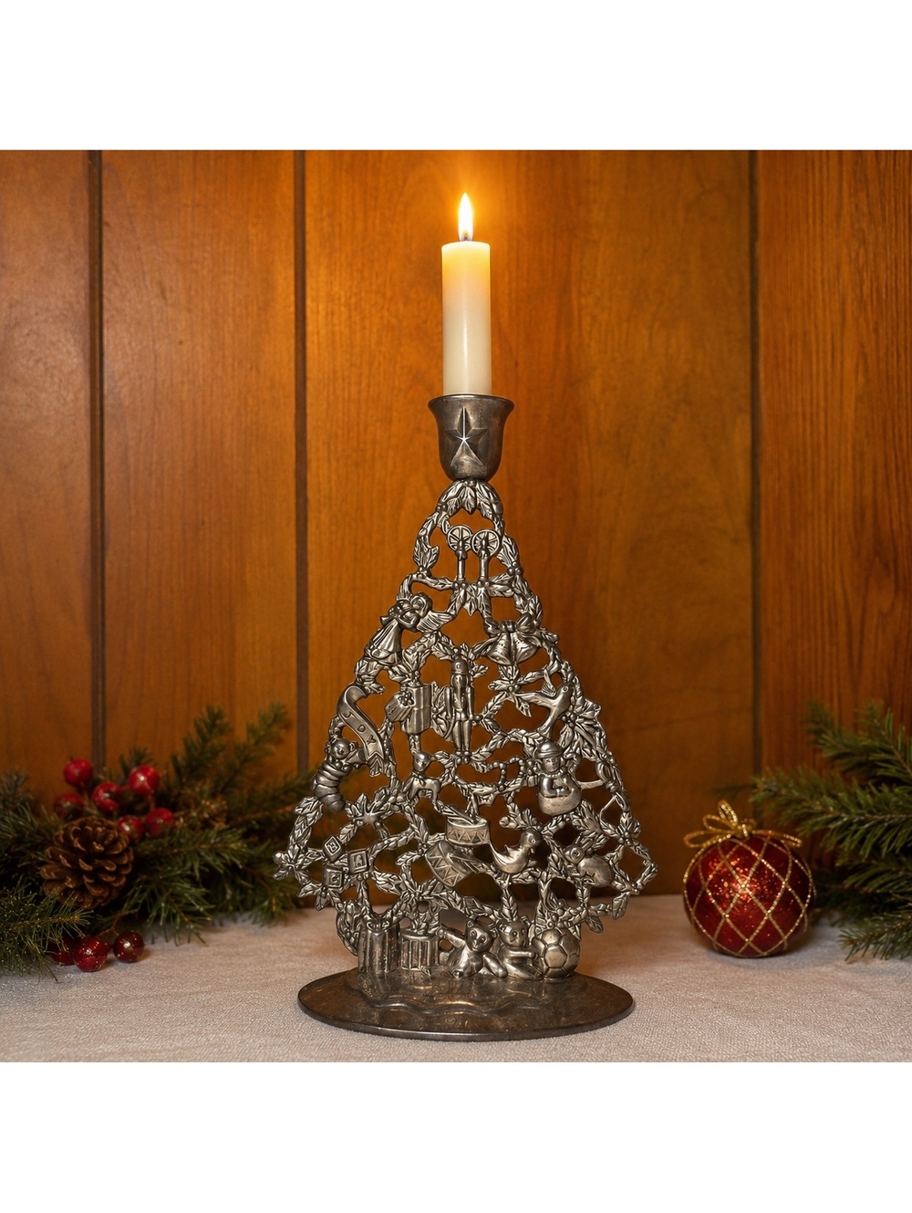 Vintage International Silver Christmas Tree Candle Holder Holiday Decor 10 Inch